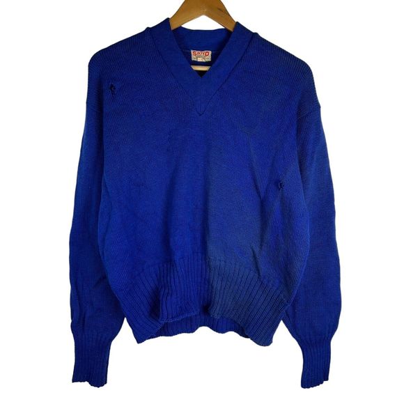 VTG 1940s Sand Knit Wool Varsity Sweater V-Neck Embroidered W Men's Sz Large - Picture 3 of 9